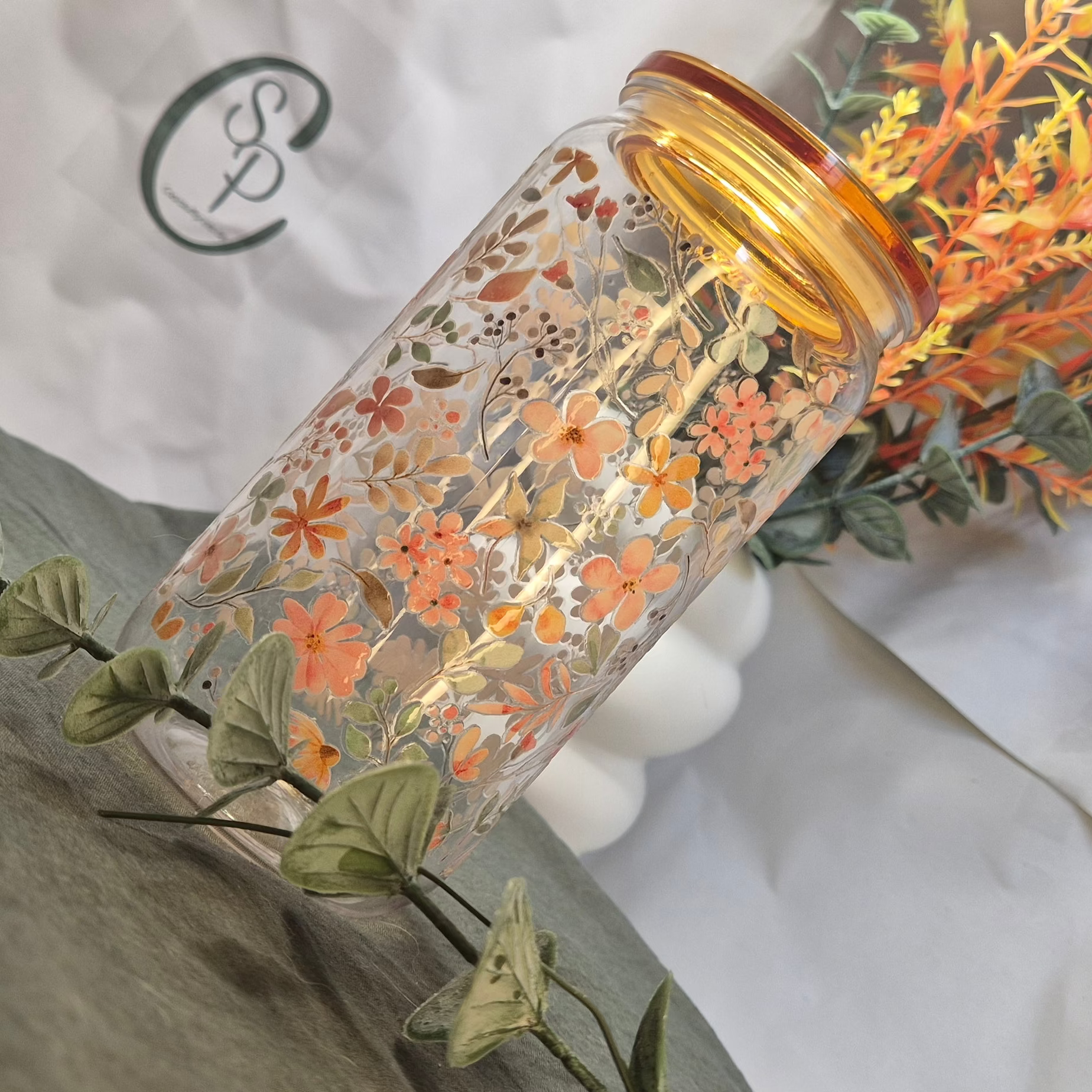 The Autumn Bloom Glass Tumbler (400ml)