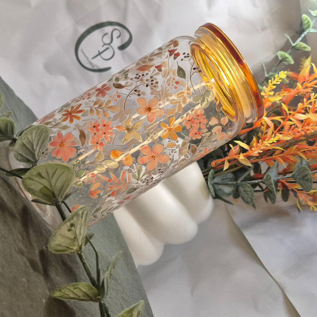 The Autumn Bloom Glass Tumbler (400ml)