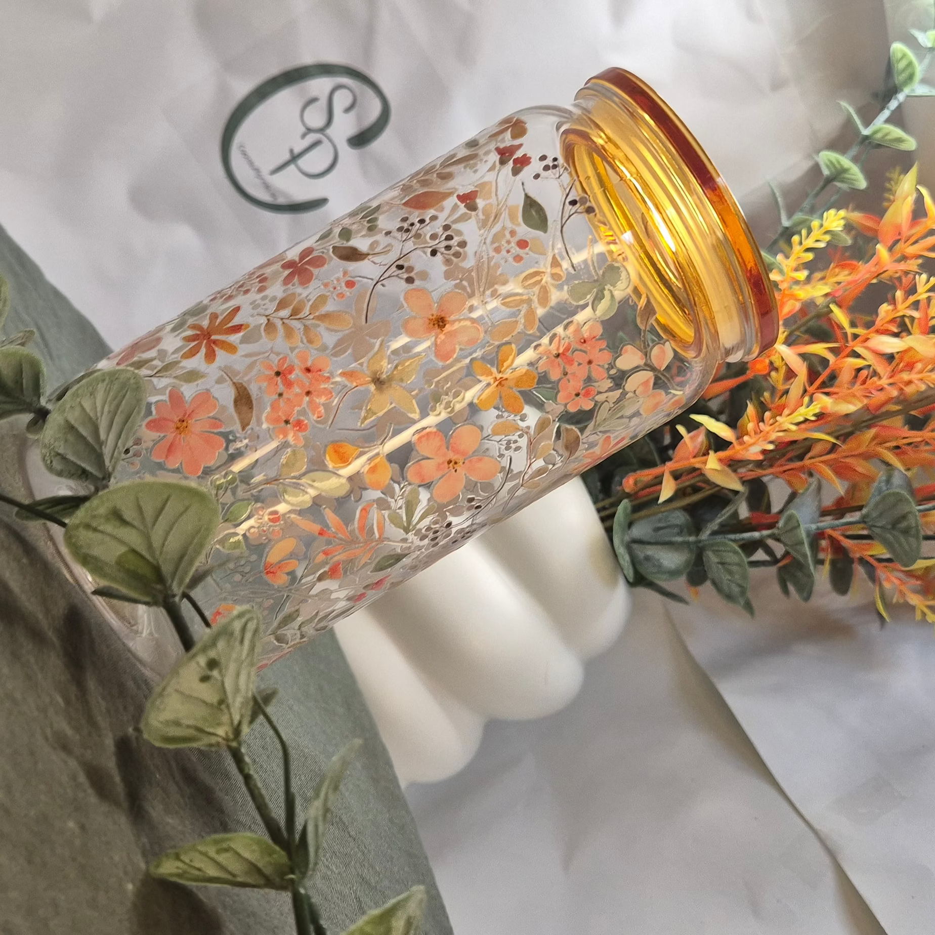The Autumn Bloom Glass Tumbler (400ml)