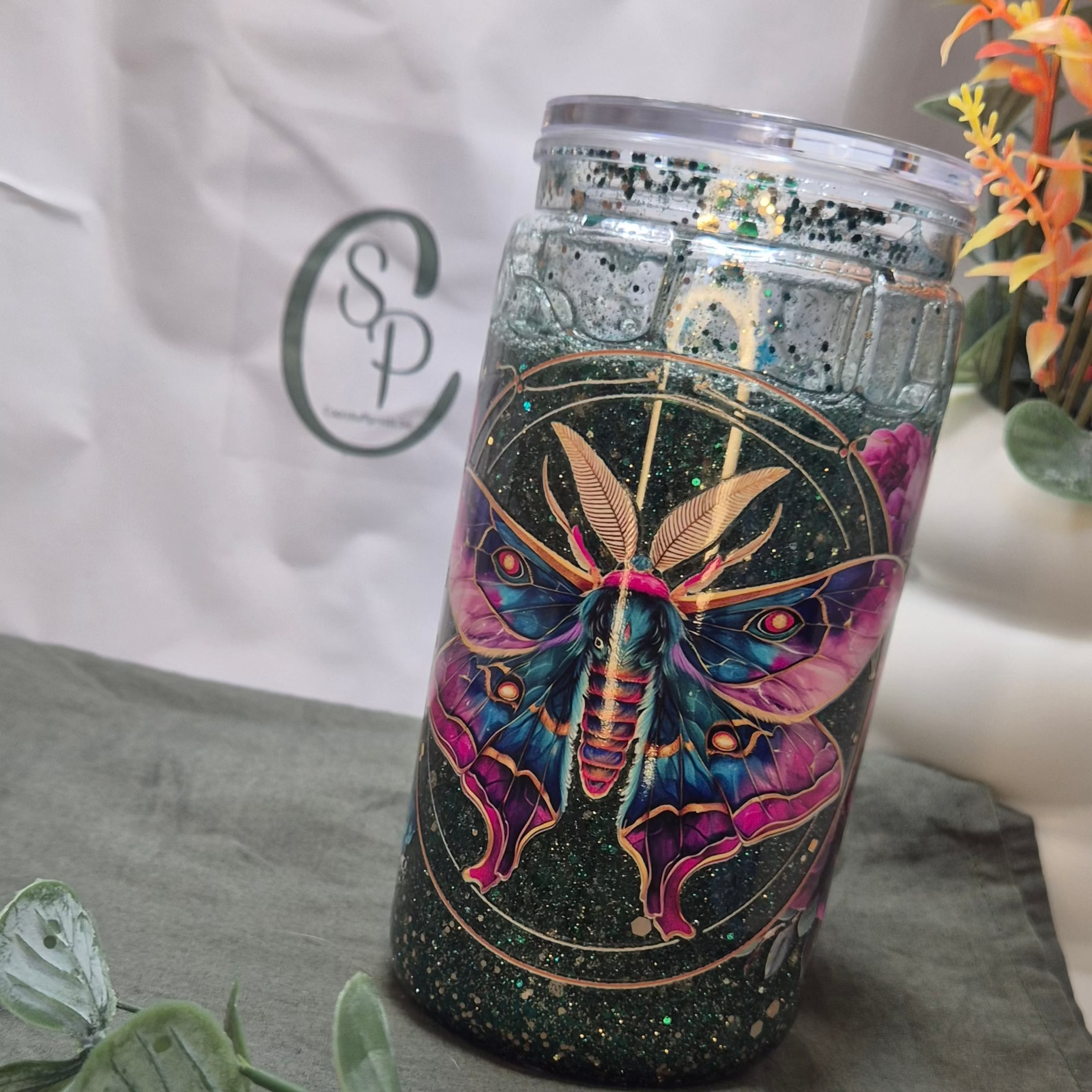 The Celestial Moth Glitter Tumbler (400ml)