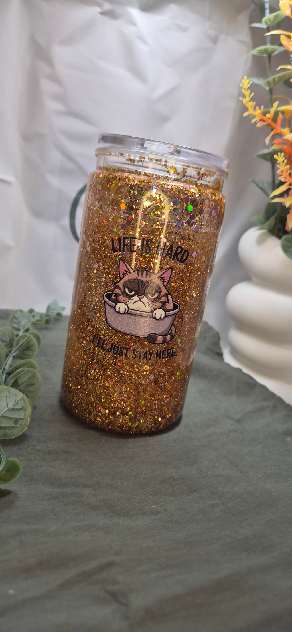 The Grumpy Cat Glitter Tumbler (400ml)
