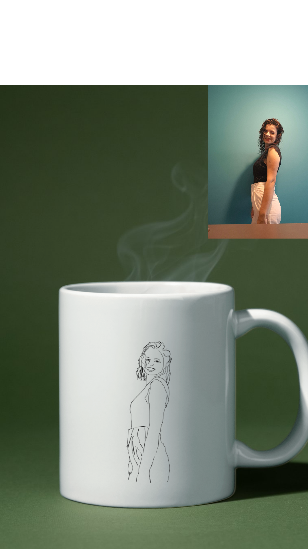 mug with photo drawn in lines