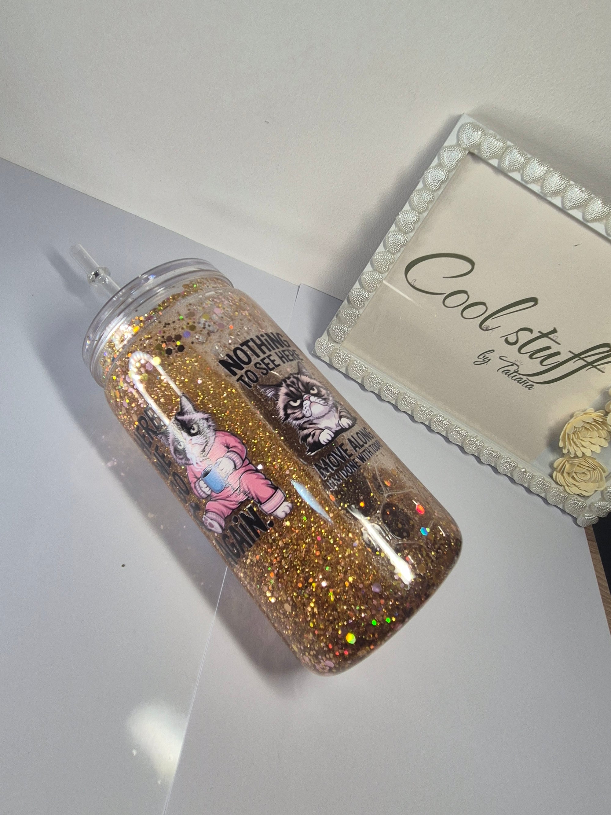 The Grumpy Cat Glitter Tumbler (400ml)